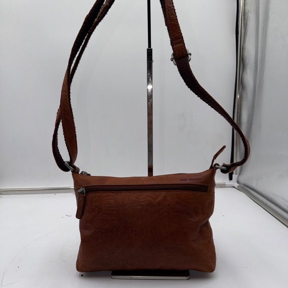 Jack Georges Handbags - Jack Georges Vintage Cognac Leather Embossed Floral Paisley Crossbody Bag Brown